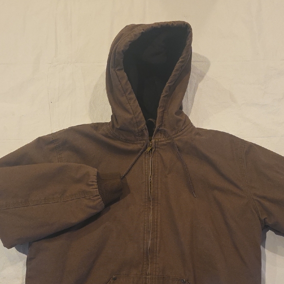 Brazos Work Force Men's Canvas Full-Zip Quilted Hooded Work Jacket Brown M - Picture 1 of 12